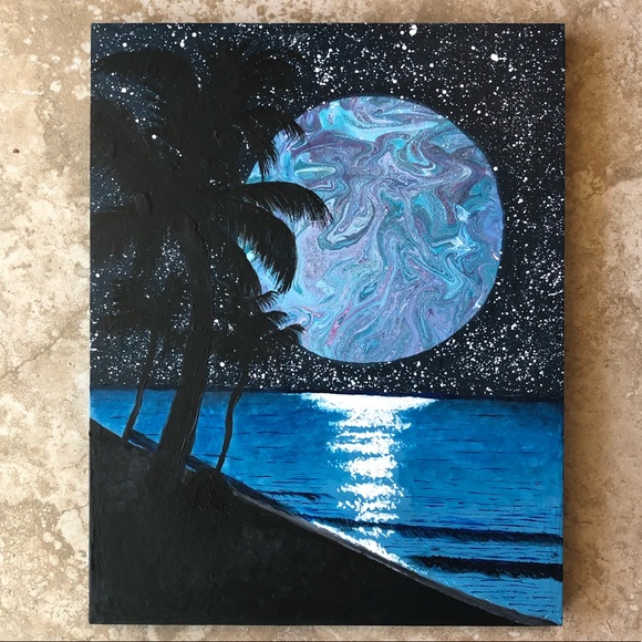 Other - 14 x 11 Acylic Pour Wood Moon Painting